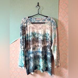 Soft Surroundings Top Watercolor Floral Knit – One Size blue aqua